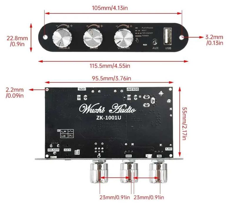 Підсилювач звуку ZK-1001U 100W Bluetooth 5.3 Android AUX USB MP3