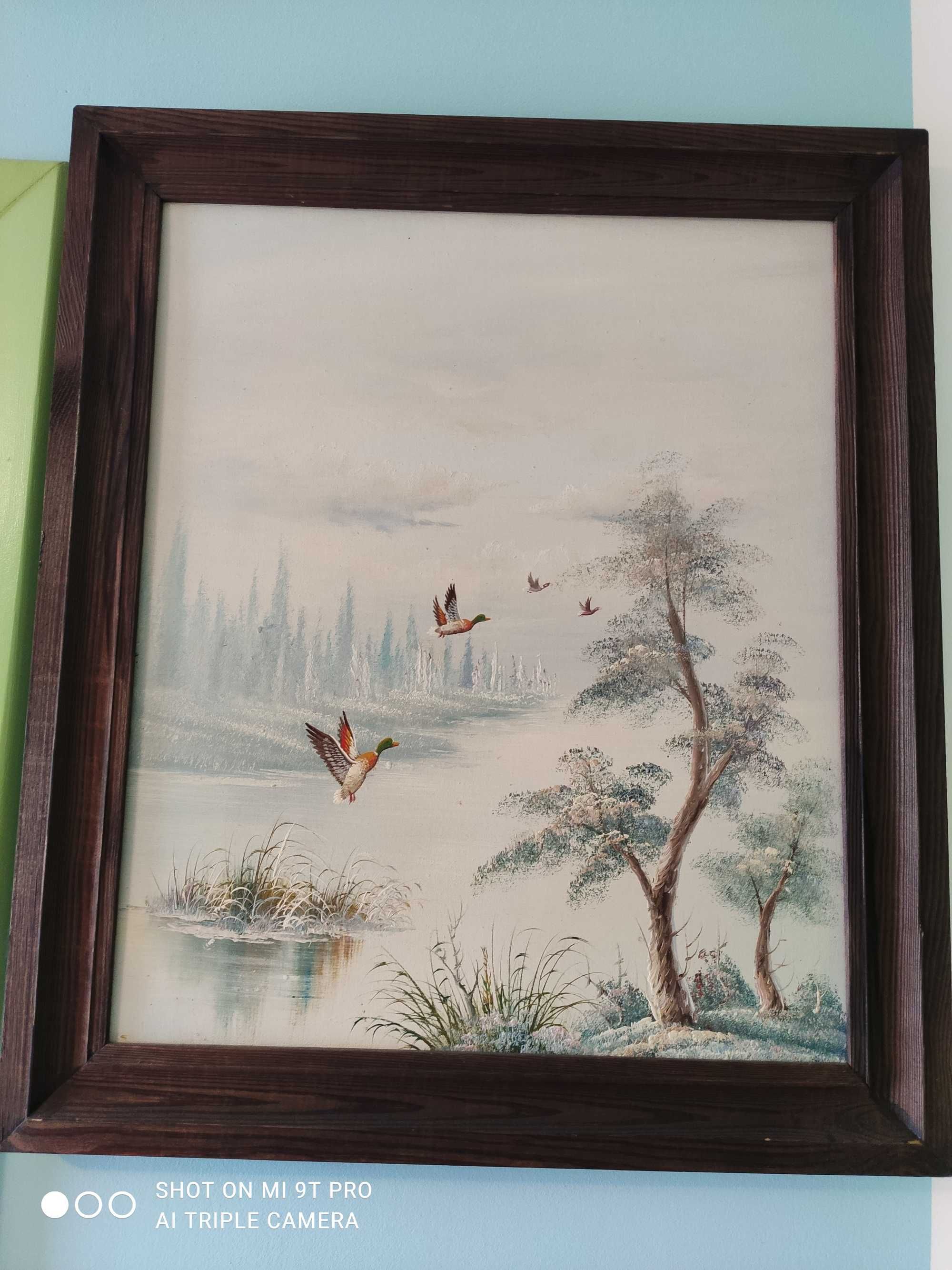 Obraz olejny na płótnie 53 cm x 62cm "Odlatujące kaczki"