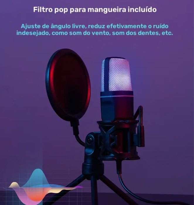 Microfone gaming e podcasting + braço articulado