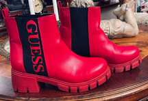 Guess botki czerwone skóra  38,5, wkładka 24,5 cm.