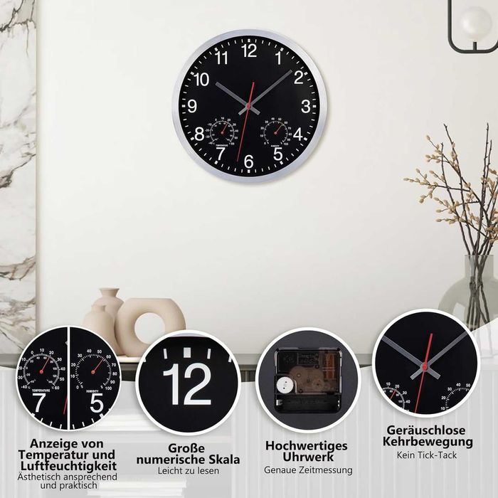 Zegar ścienny do ogrodu z termometrem i higrometrem.