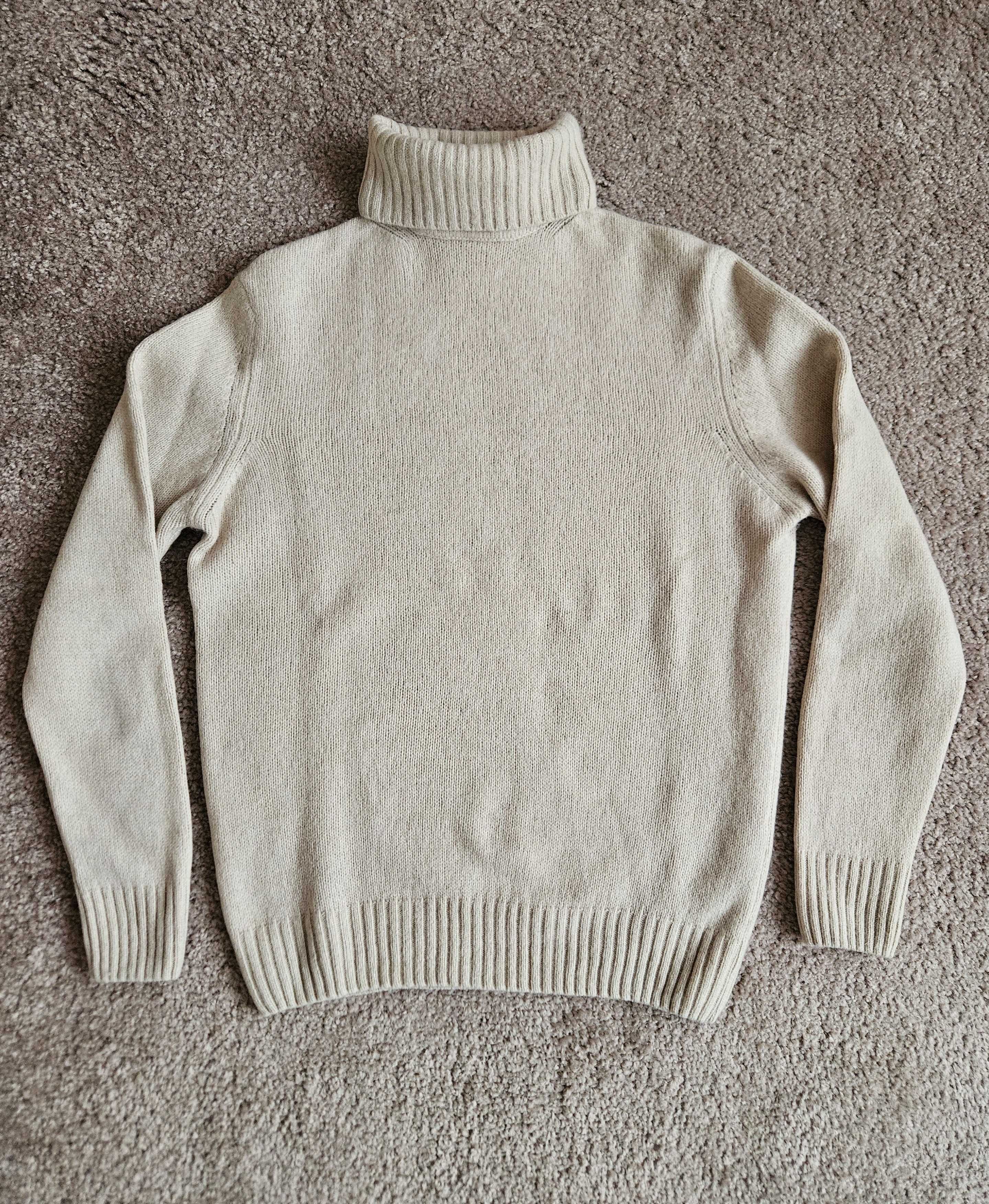 Gruby golf męski Zara kremowy/ecru, wełna+nylon, rozm. M