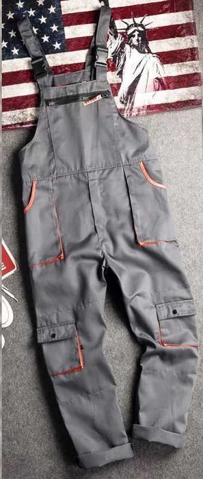 Spodnie robocze ogrodniczki męskie szare M kieszenie odblaskowe