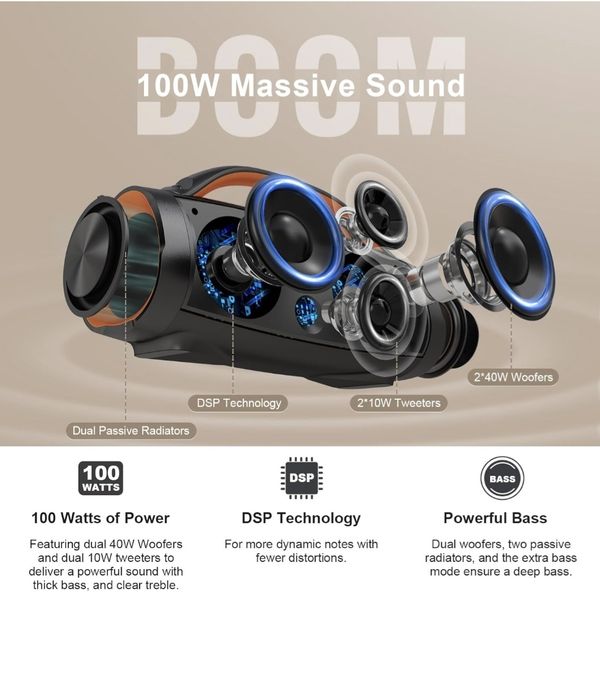 Портативна колонка 100w Doss Extreme boom pro
