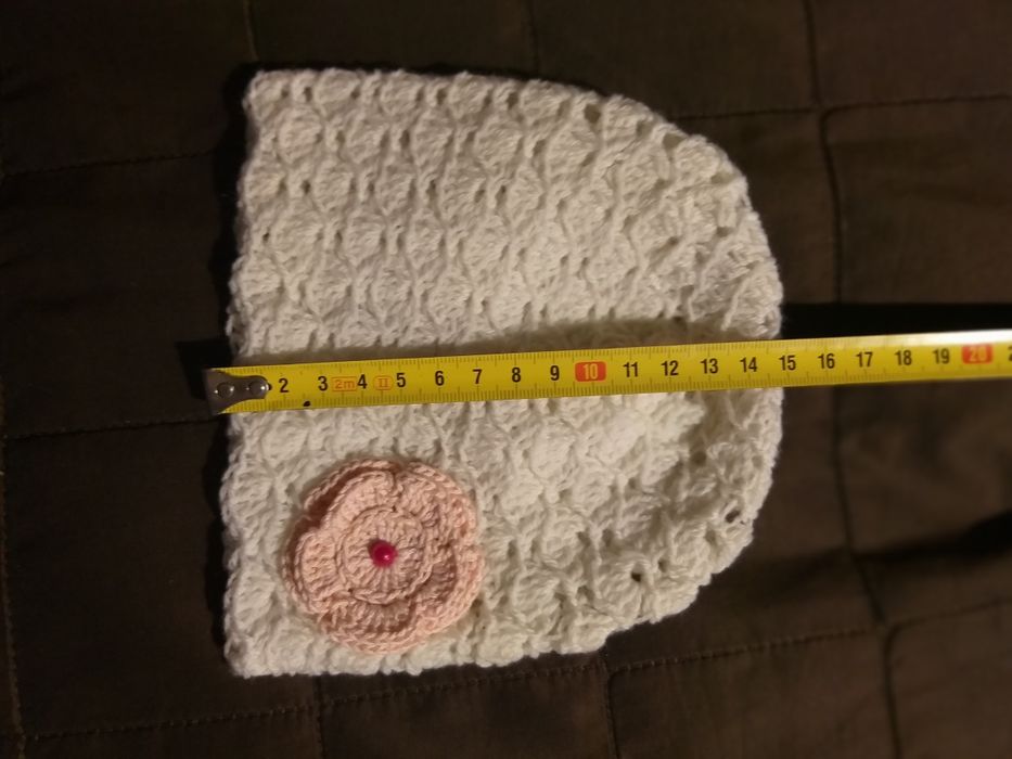 Czapeczka chrzest 62 białe nowa szydełko rękodzieło
