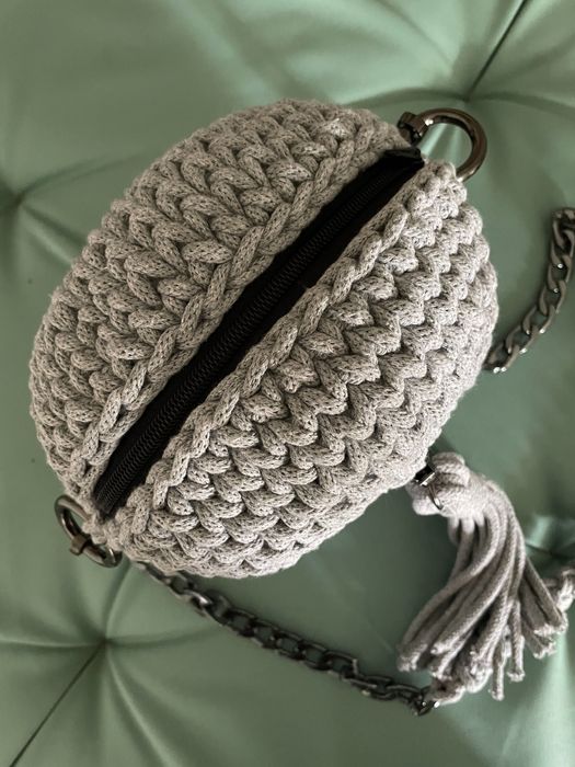 szara torebka ze sznurka bawełnianego HANDMADE