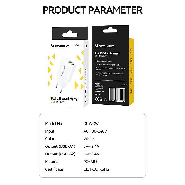 Ładowarka sieciowa Wozinsky Cuwcw 2,4a 2 x Usb-a - biała