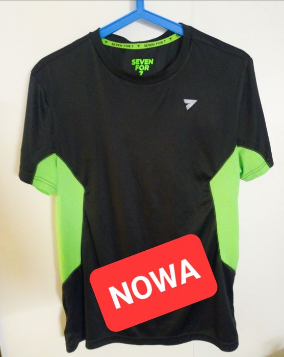 Seven for 7 koszulka męska s bluzka tshirt czarny żarówiasty zielony
