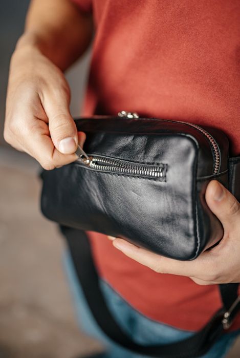 Крутая мужская бананка кентуки, кожаная черная сумка через плечо