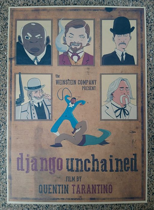 Poster - "Django Unchained" versão cartoon (papel kraft, formato A3)
