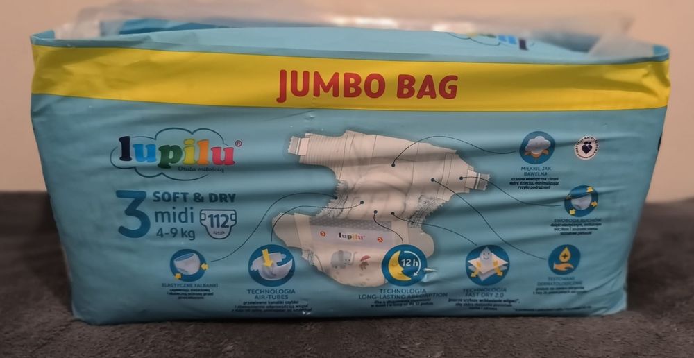 Pieluchy pampersy Lupilu rozmiar 3, 4-9 kg, 112 sztuk
