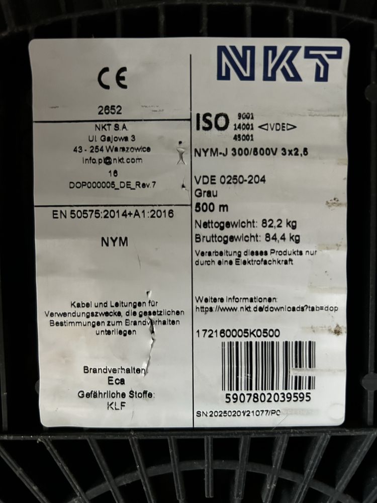 Kabel, DRUT, NKT  3x2.5 mm² – 50 metrów