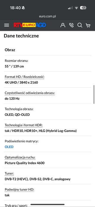 Telewizor Samsung 55” OLED, QD-OLED 4K UHD stan idealny