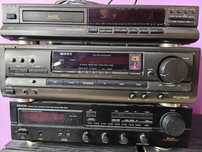 Amplituner Denon,Technics,CD Technics+ kolumny 150W i głośnik Basowy