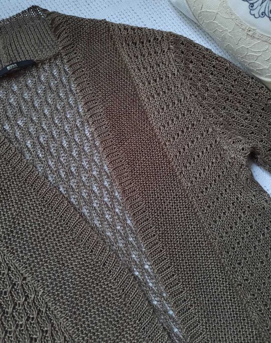 Hugo Boss 100% Len j.Nowe mocca kawowe wdzianko narzutka kamizelka