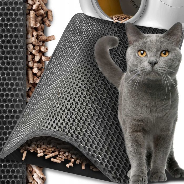 MATA POD KUWETĘ WYCIERACZKA Dla Kota Dwuwarstwowa Szara XXL 60x45 cm