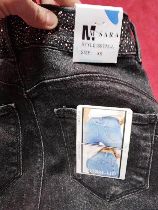 Ciemnego Szare dżinsy wysoki stan guziki push up