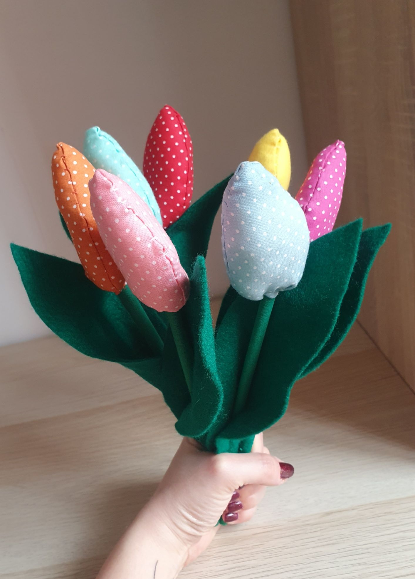 Kwiaty tulipany bukiet z materiału hand made ozdoby plus gratis