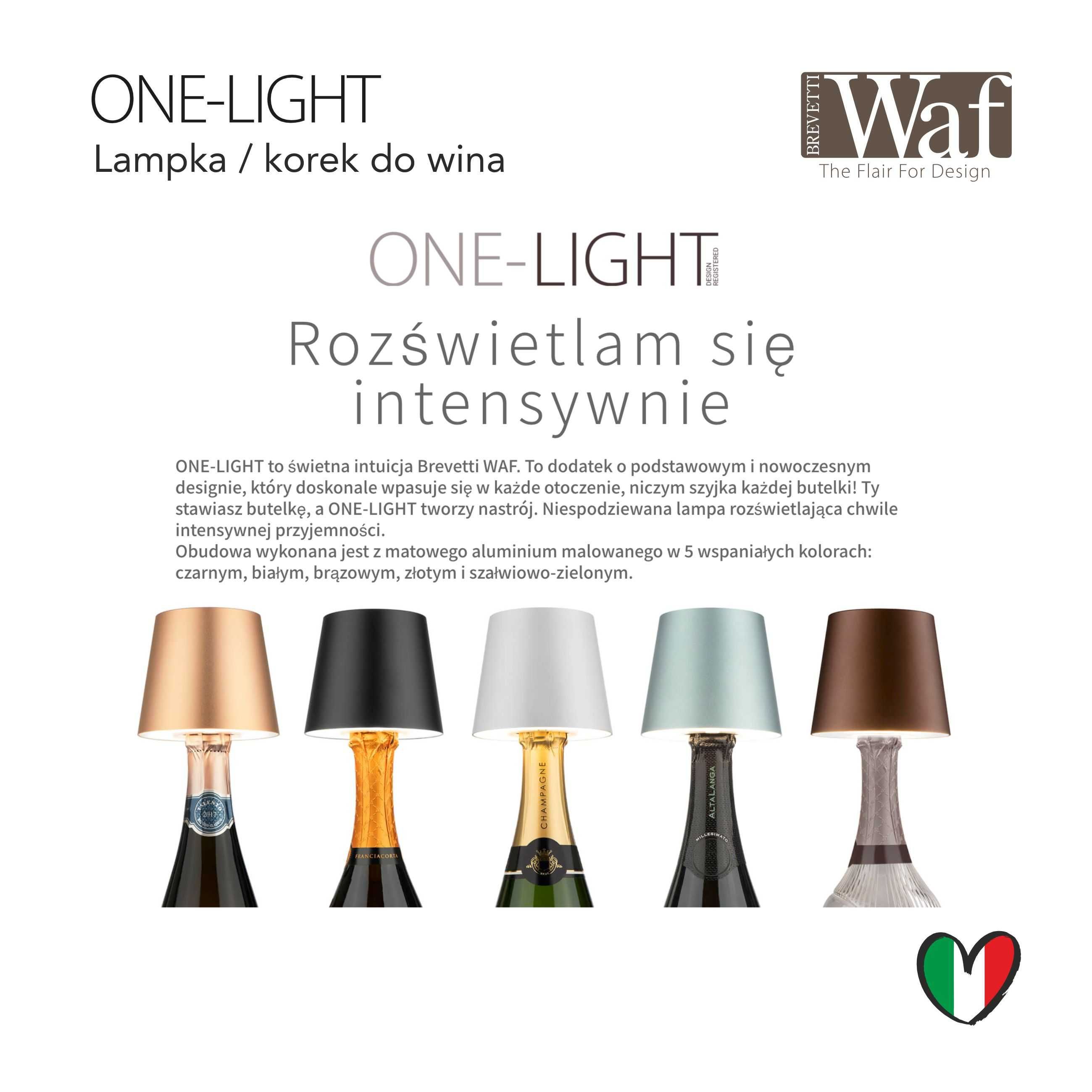 Korek, lampka LED do wina WAF, oryginalny włoski produkt, akumulator!!