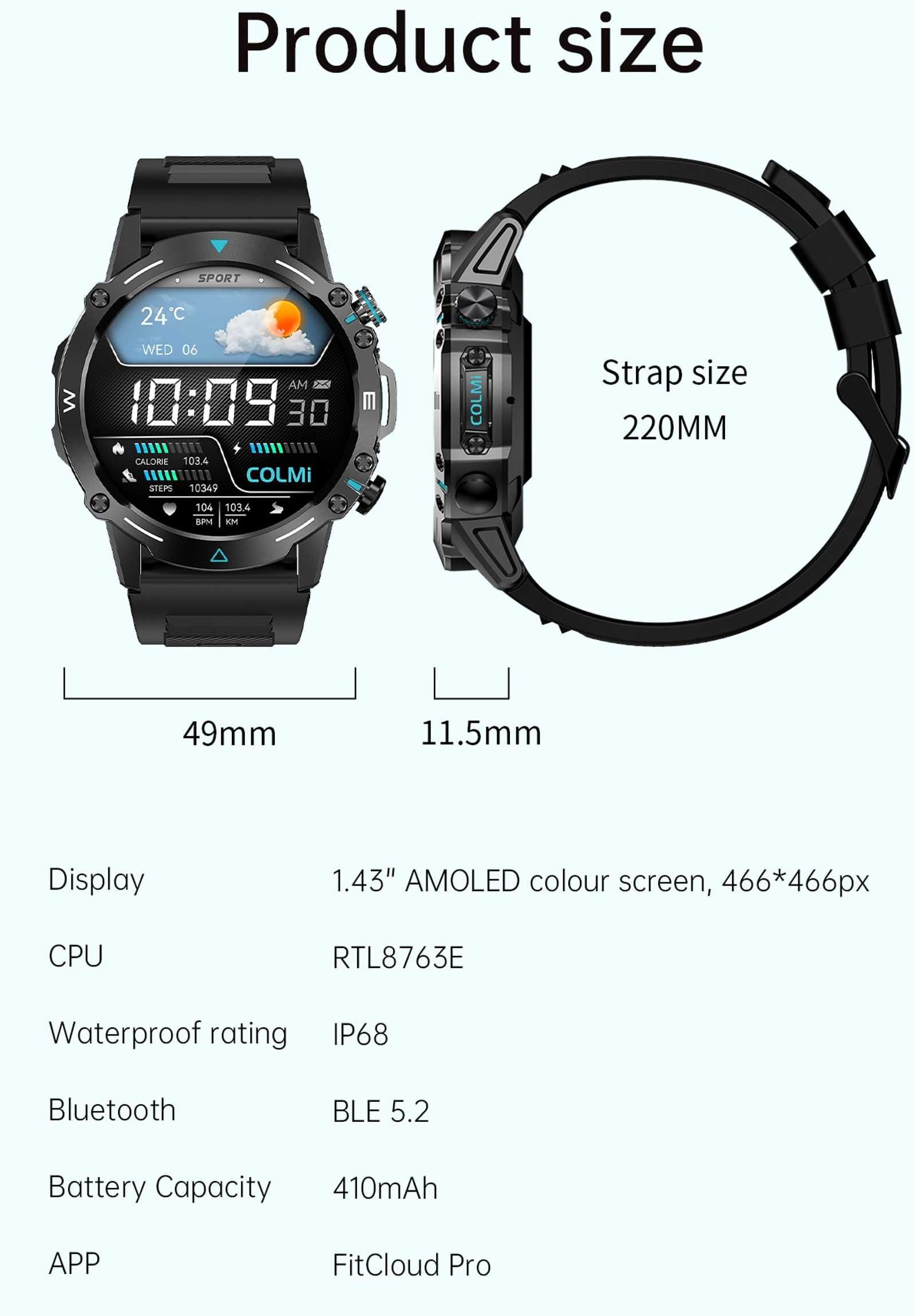 Smartwatch COLMI M42 1,43" AMOLED/zdrowie/rozmowy BT/PL