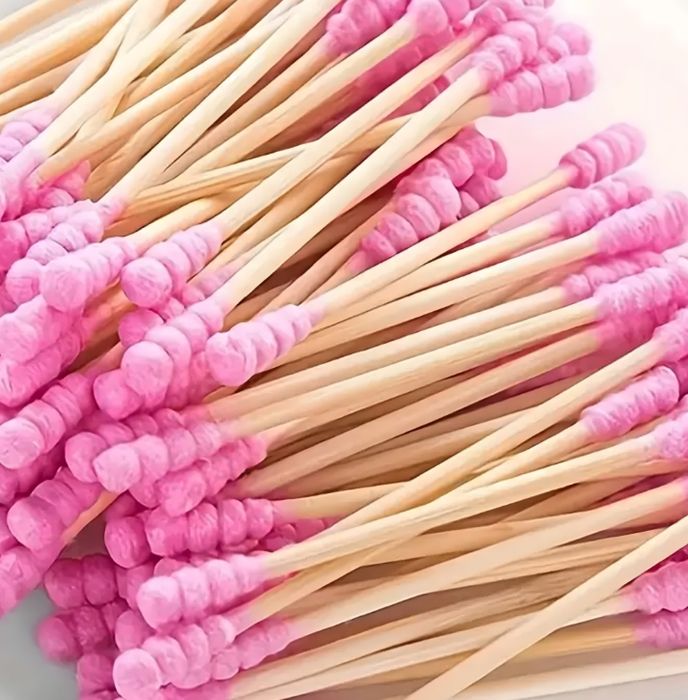 Higieniczne Patyczki Do Uszu 100 Sztuk Drewniane Kosmetyczne Różowe