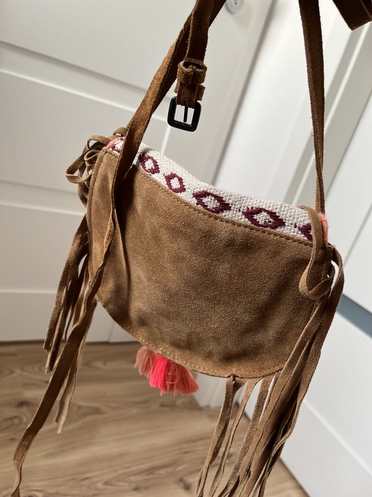 Zara torebka dla dziewczynki skóra zamsz HIT boho camel