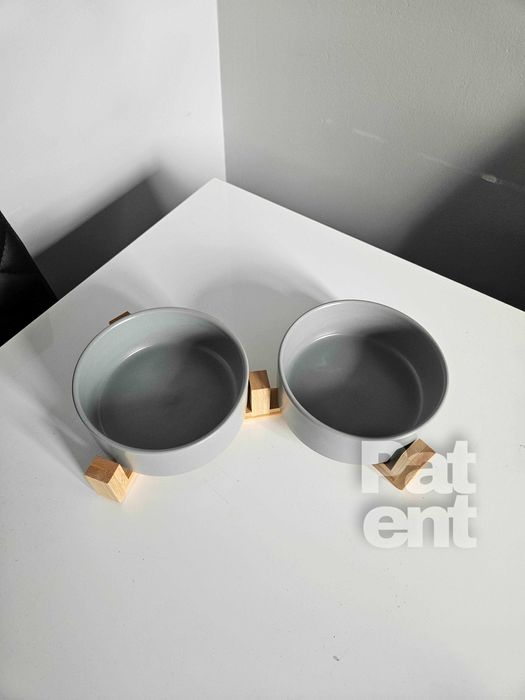 Miski ceramiczne dla psa kota zestaw 2 sztuki x 400 ml szare