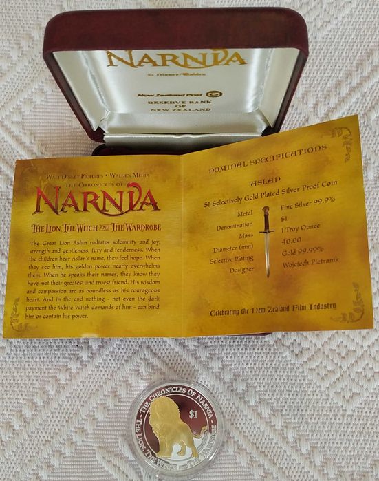 Nova Zelândia - moeda prata de 1 dólar de 2006 Crónicas de Nárnia-Leão