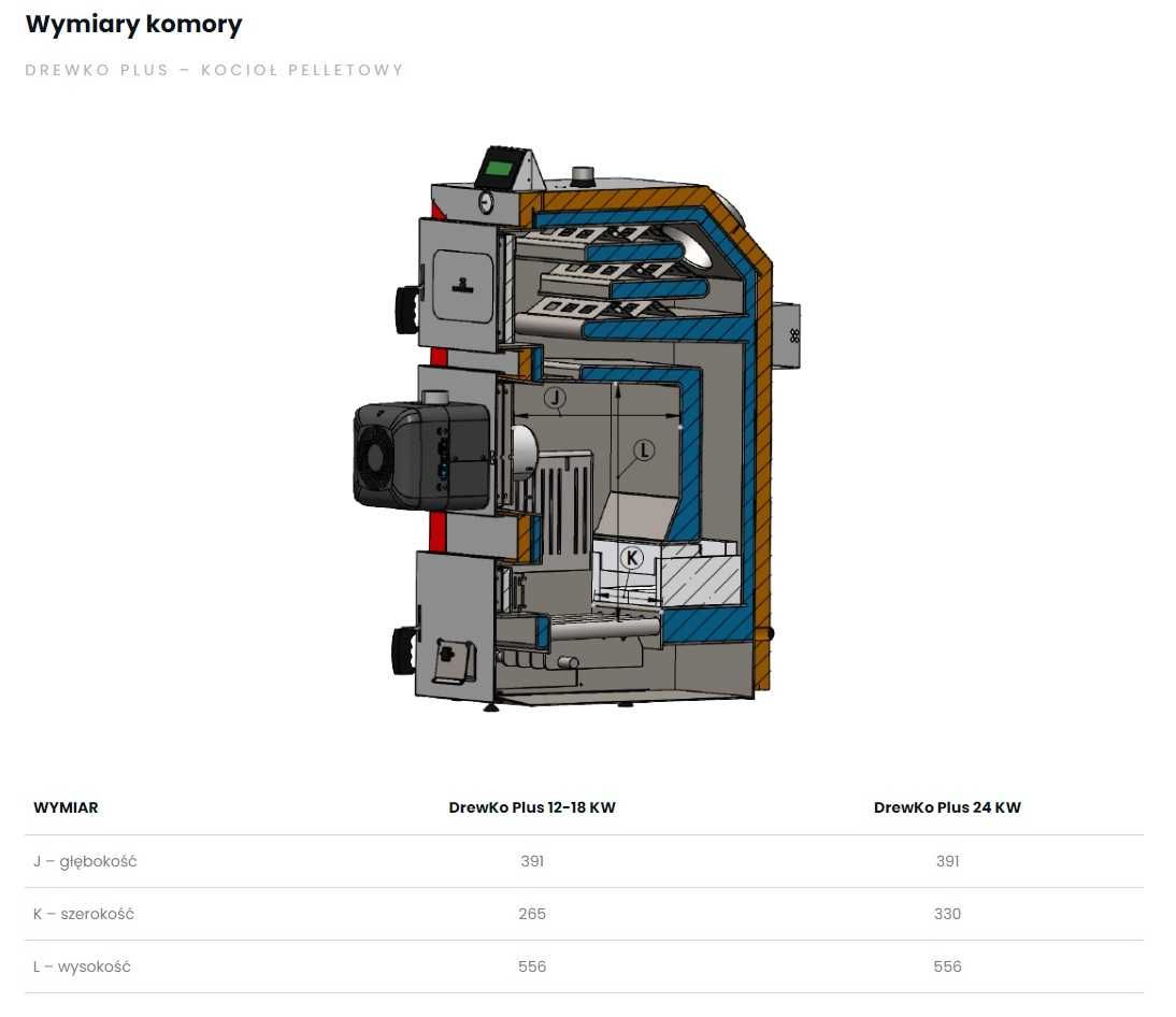Kocioł / piec DrewKo Plus 12kW z zasobnikiem 330L drewno / pellet