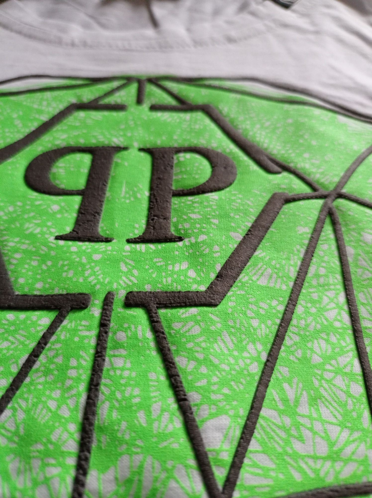 Biały t-shirt Philipp Plein XL bawełniany zielona czaszka