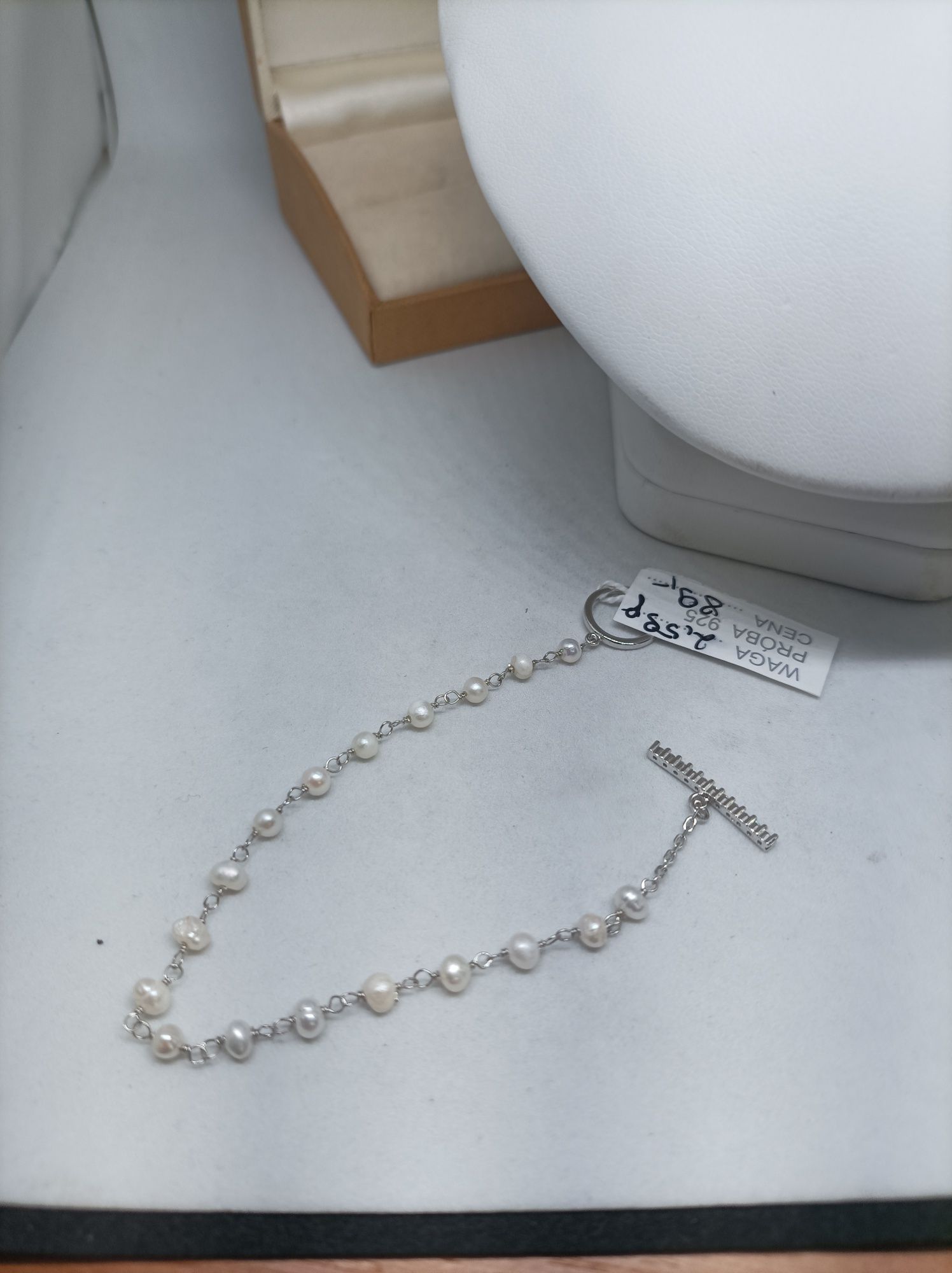 Srebrna bransoletka z perłami srebro 925 długość 17cm