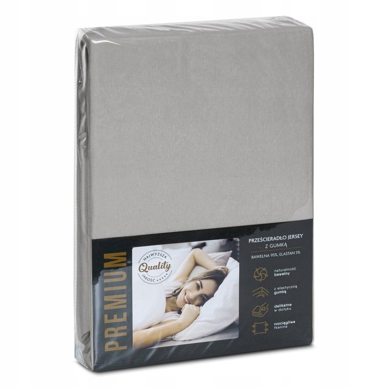 Prześcieradło Jersey4/180x200 gumka bawełniane jednolite wys.30 cm sre