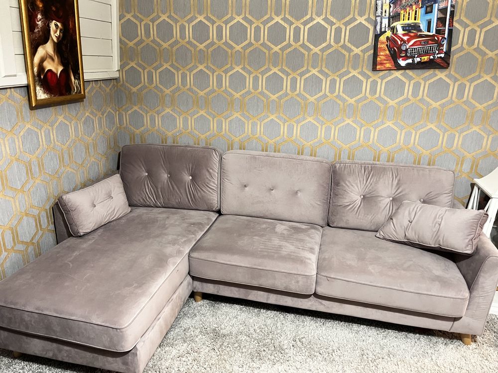 Narożnik Glamour pikowany welur jak nowy 6400