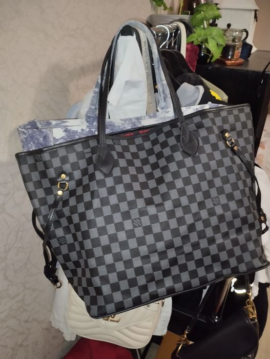 Сумка Louis Vuitton neverfull gray-black, шопер