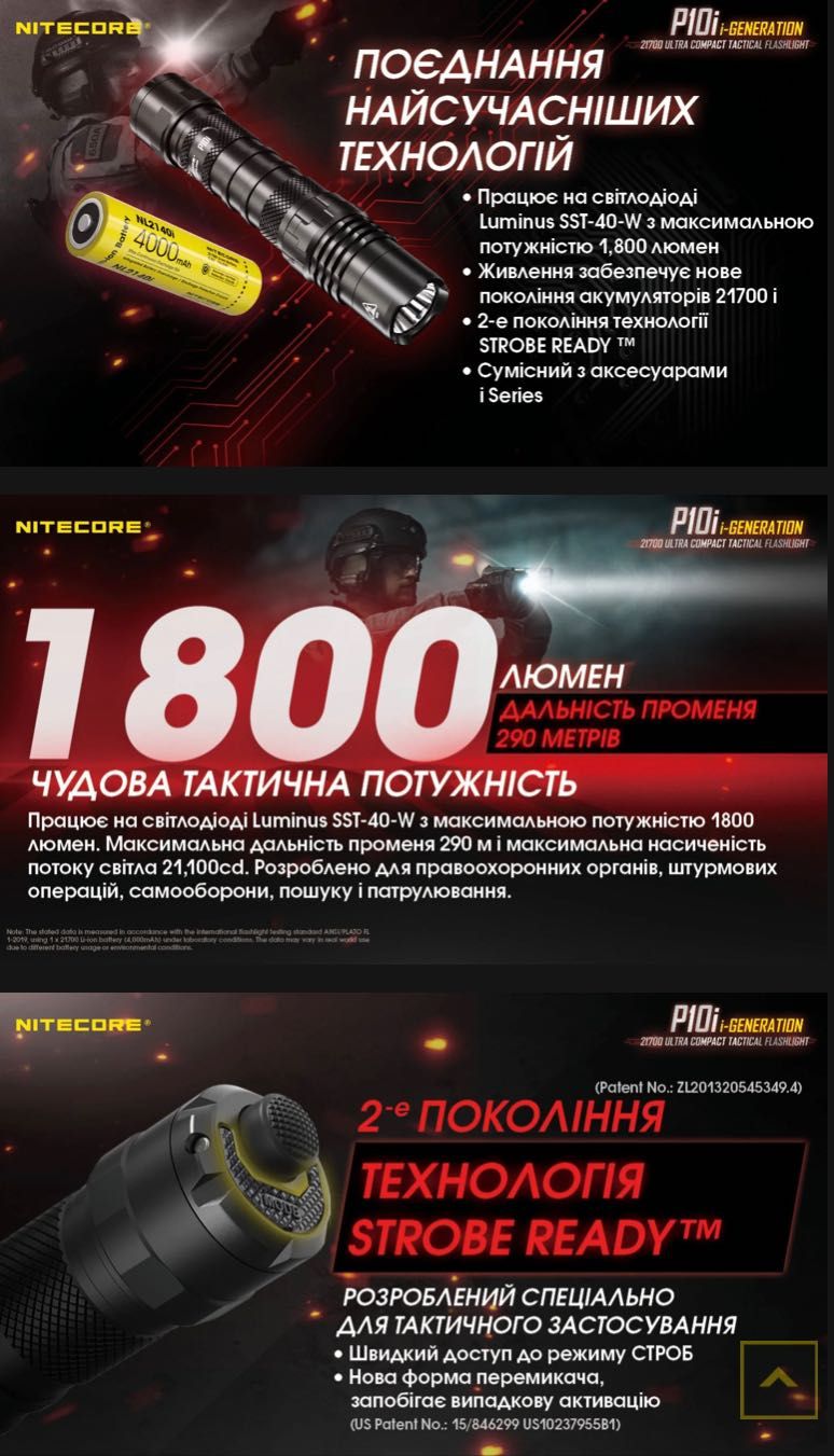 Nitecore P10i (USB Type-C)/Потужний тактичний/кишеньковий ліхтар/1800L