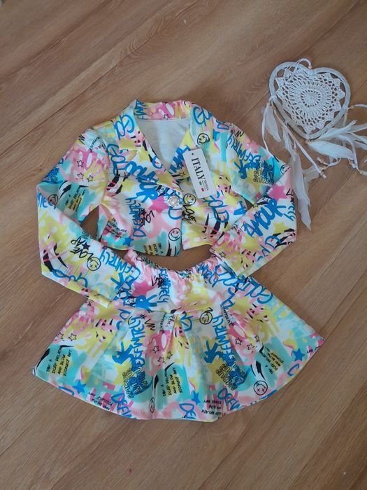 Zestaw komplet kolorowy marynarka spódniczka 8 lat 122 128