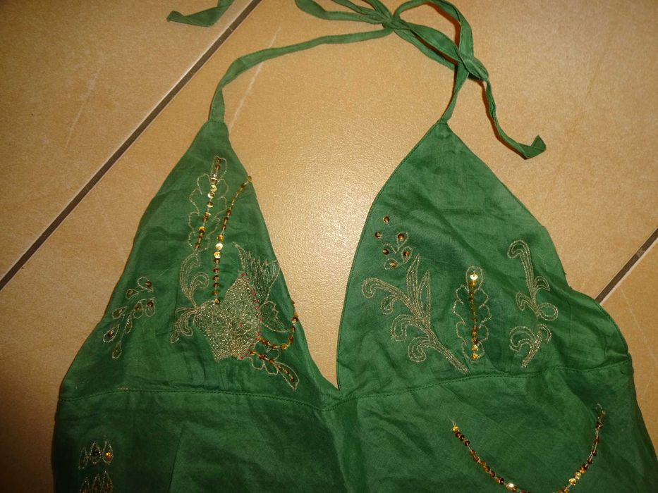 ATMOSPHERE zielona letnia bluzka wiązana na szyji z cekinami hafty 40