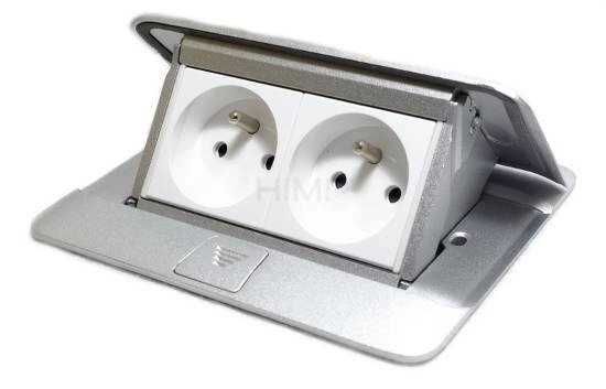 Minipuszka do blatów ALUMINIUM białe gniazda 2P+Z Legrand 054011