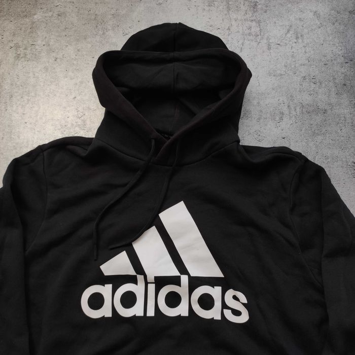 MĘSKA Czarna Bluza z Kapturem Klasyka duże Logo Adidas Nadruk Hoodie