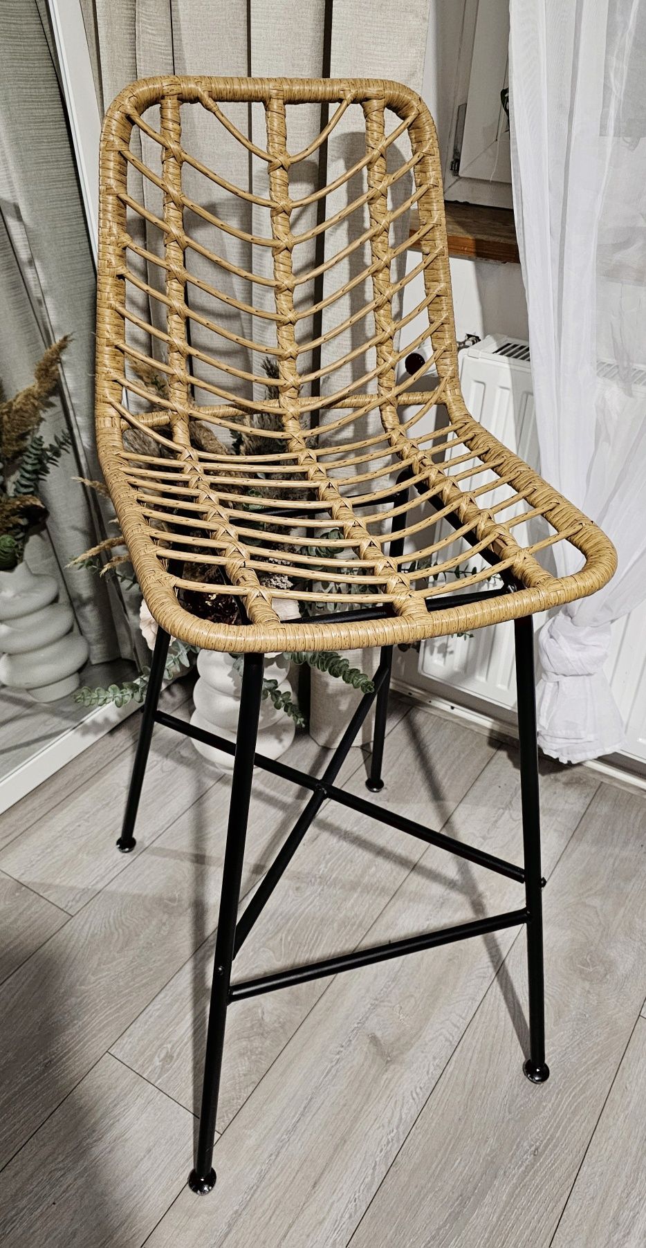 Krzesło hoker rattanowe nowe wysokie boho barowe loft plecione