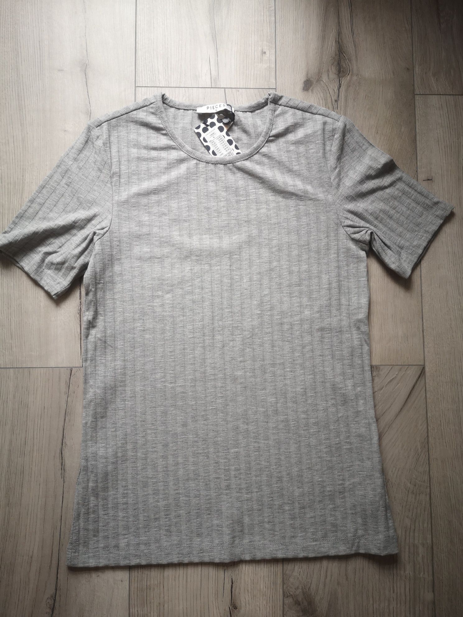 Koszulka pieces S 36 Basic paski szara