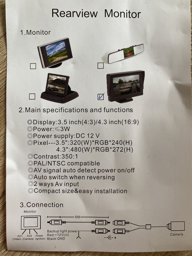 NOXON Monitor LCD 4,3'' kamera cofania