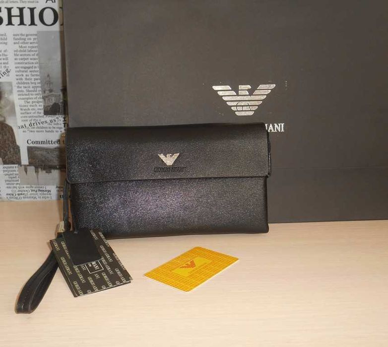 Emporio Armani PORTFEL MĘSKI DUŻY Saszetka Torebka, skóra, Włochy 9010