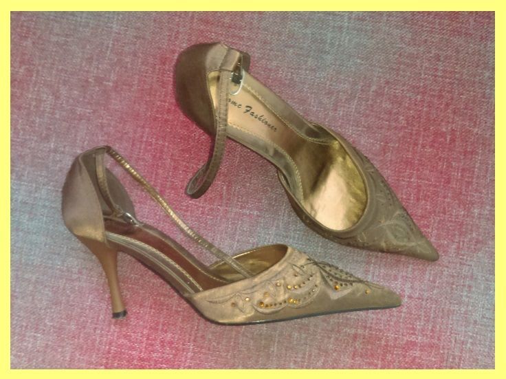 NOWE szpilki NISKIE czekoladowe złote rozmiar 37 diamenciki