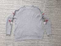 H&M Sweter damski szary wzór kwiaty kwiatowy rozmiar M ciepły wełniany