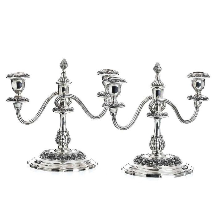 Par de Candelabro de Serpentina em Prata Portuguesa