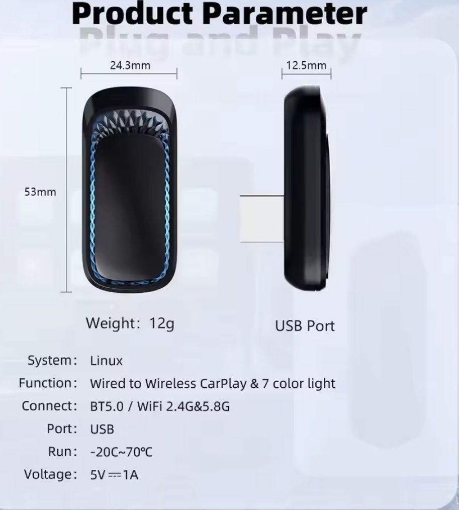 Adapter CarPlay Auto Box Model Z1 bezprzewodowo Samochód Bluetooth