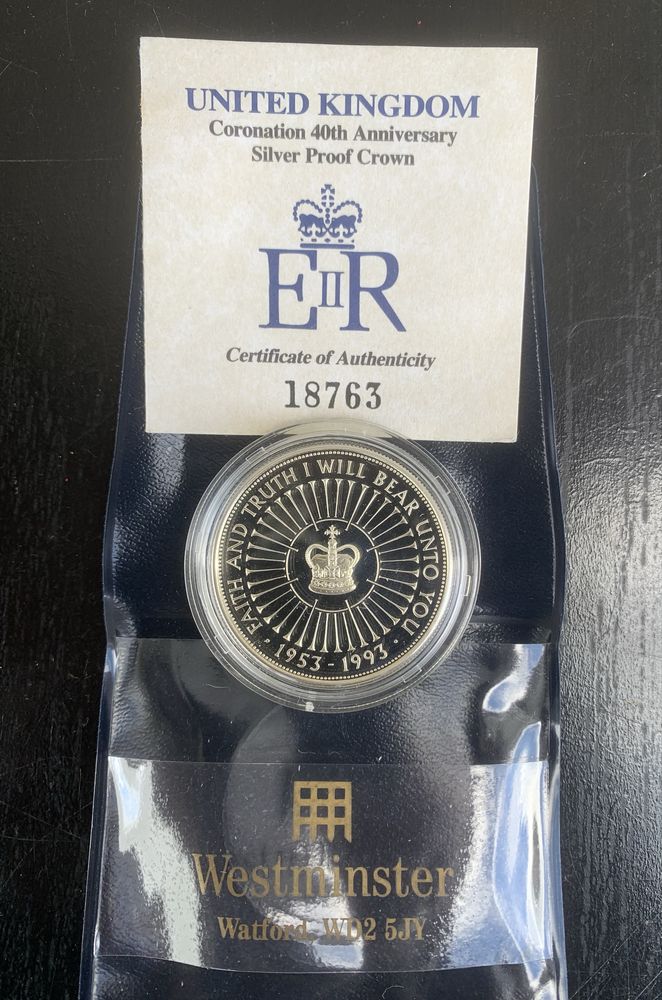 Moeda Prata 5 Pound Elizabeth II 1993 com Certificado