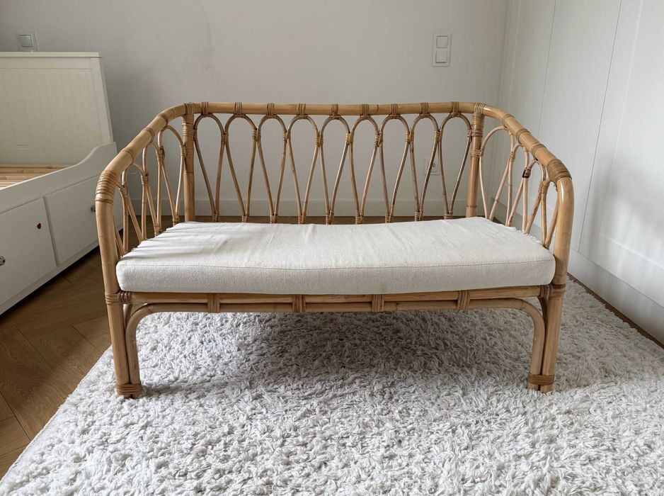 Sofka rattanowa dla dziecka + komplet poduszek - styl boho - jak NOWA