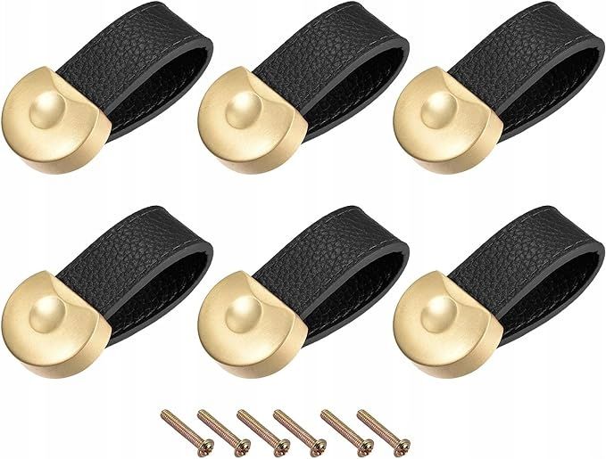 Uchwyty Do Szuflad Skórzany 80X36 Mm Zestaw 6 Szt Czarny